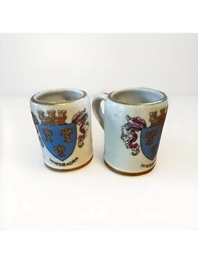 Vintage mini German Beer Mugs Set of 2 Wiesbaden Crest, Souvenir, Germany